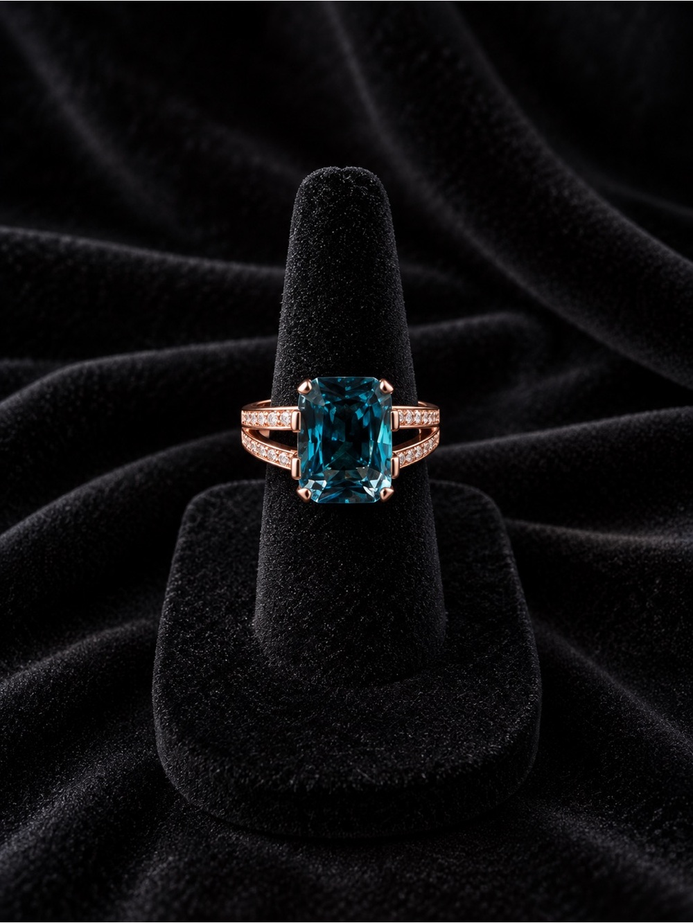 Rose Gold Ring with Deep Teal Cushion Gemstone Size 8